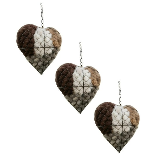 3Pcs Handmade Fiber Bird Nesting Heart Bird Nest Refillable Birds Haven Iron Art Heart Hummingbird Nesting Bird House for Winter Fowl Animal Lovers Home Garden Yard Decor