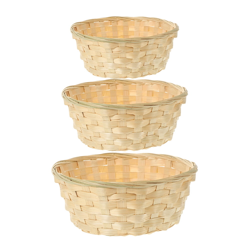 3Pcs Handwoven Fruit Basket Bamboo Woven Bread Roll Basket Food Serving