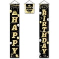 thumbnail image 1 of 3Pcs Happy Birthday Porch Banners Black and Gold Hanging Birthday Porch Sign Happy Birthday Yard Signs Welcome Banner Hanging Flag Couplet Door Union Hanging Flag for Happy Birthday Party, 1 of 9