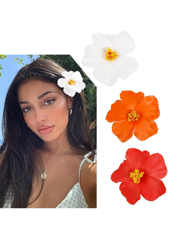3Pcs Hawaiian Flower Hair Clips for Women Plumeria Hibiscus Hair Clip 3.5 Inch Artificial Flower Clips for Vacation Beach Party