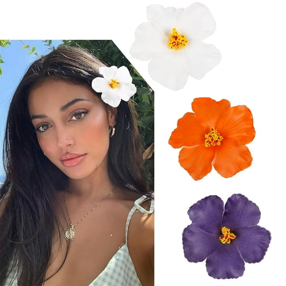 3Pcs Hawaiian Flower Hair Clips for Women Plumeria Hibiscus Hair Clip Artificial Flower Clips for Vacation Beach Party