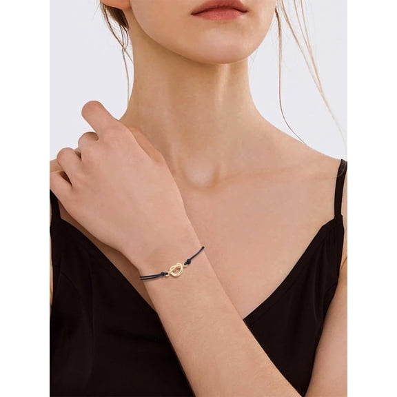 3Pcs Heart Knot Bracelet Stainless Steel Heart Link Bracelets with Adjustable Waxed Cord Stackable Wristband Jewelry for Women Birthday Festival Elegant Gifts Inner Diameter: 3-1/8 inch(8cm) for DIY