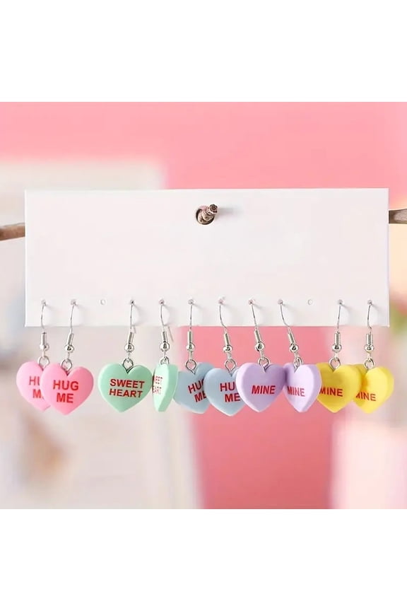 3Pcs Heart-shaped Earring Set under $5! kkbbma Heart Shaped Earrings Set, 5 Pairs Women's Dangle Earrings, Colorful Acrylic Fashion Jewelry, Gift for Her Birthday Valentine's Day