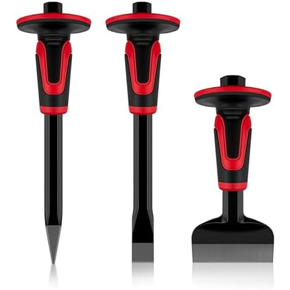 3Pcs Heavy Duty Masonry Chisel Set with Hand Guard, Stone and Rock Chisel, Rock Chisel Set, Stone and Rock Tool for Breaking, Splitting and Cutting- Professional Masonry Tools$$