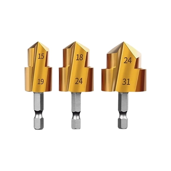 3Pcs Hex Shank Step Drill Bit Set, Titanium Coated HSS Hole Enlarger, Multi-size Reamer for Plumbing Installation and Metal Wood Drilling