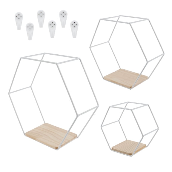 3Pcs Hexagon Floating Shelves for Living Room Bedroom Anti Rust Wall Mounted Storage Shelves Decorative Wall Display Shelves for Displaying Photo Frame Doll