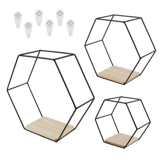 3Pcs Hexagon Floating Shelves for Living Room Bedroom Anti Rust Wall Mounted Storage Shelves Decorative Wall Display Shelves for Displaying Photo Frame Doll