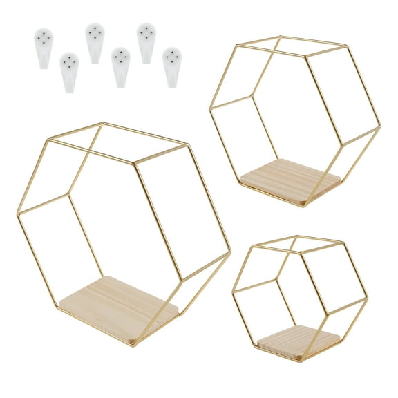 3Pcs Hexagon Shape Wall Floating Shelves for Living Room Bedroom Anti Rust Wall Mounted Storage Shelves Decorative Wall Display Shelves for Displaying Photo Frame Doll