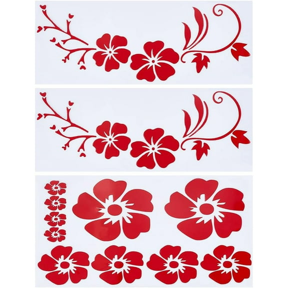 3Pcs Hibiscus Flower Car Sticker Hawaiian Stickers and Decals 2 Style Leaf Car Stickers Red Reflective Stickers Waterproof Automotive Exterior Decor for SUV Truck Motorcycle Wall DIY Red