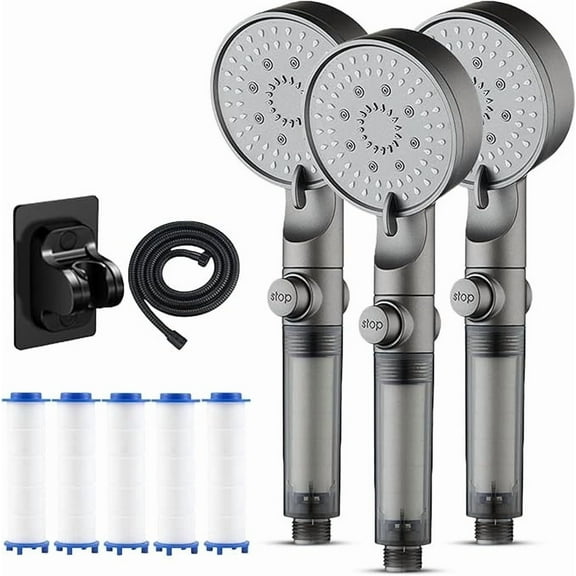3Pcs High Pressure 5 - Mode Filtered Shower Head, Filtered Shower Head with Handheld, Built-In Power Wash Filtration System for Hard Water, Pressure Boosting Shower Head with Handheld with Hose