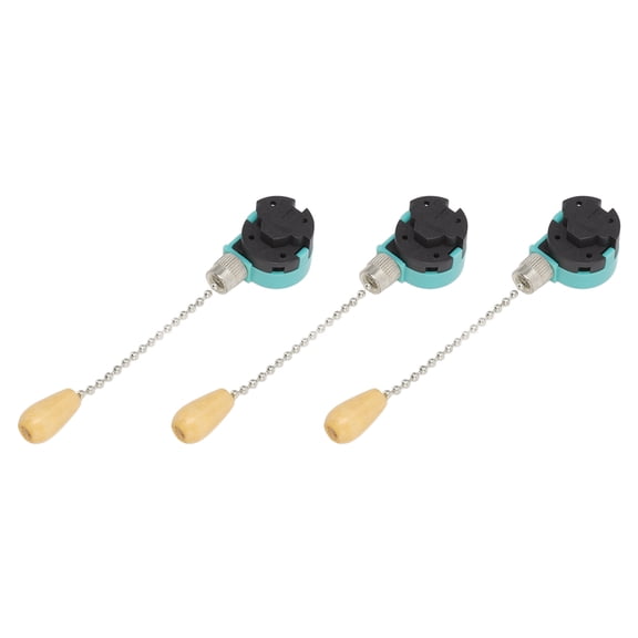 3Pcs High-Quality Ceiling Fan Pull Chain Switch 3 Speed 4 Wire Control Replacement Part for Light Fixtures 1.06 inches / 27 mm Wooden Handle Chrome Finish