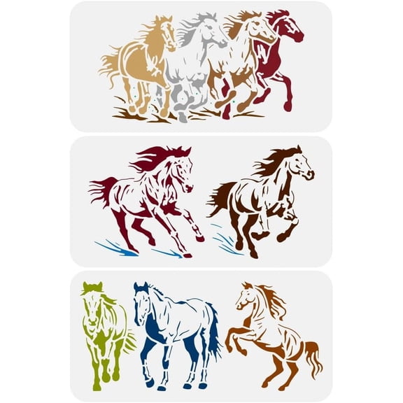 3Pcs Horse Border Stencil 11.8x5.9inch Running Horse Stencil Walking Horse Painting Stencil Jumping Horse Drawing Stencil Art Supplies