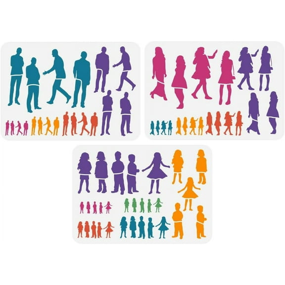 3Pcs Human Figure Painting Large Stencil 8.3x11.7 PET Male Female Boys Girls Figures Model Spraying Big Stencil Reusable Human Body Silhouette Wall Stencil Creative Hollow Out Template for DIY