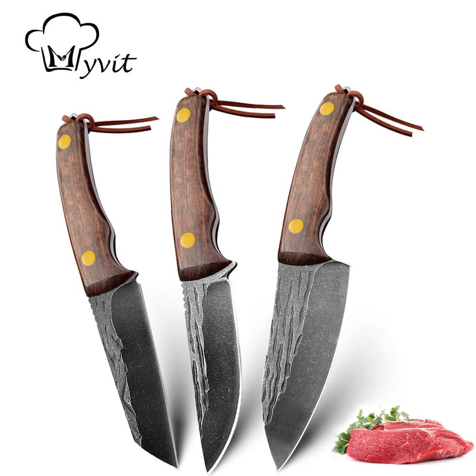 3Pcs Hunting Knife Set 3.5 Inch Full Tang Fixed Blade Knife Wood Handle