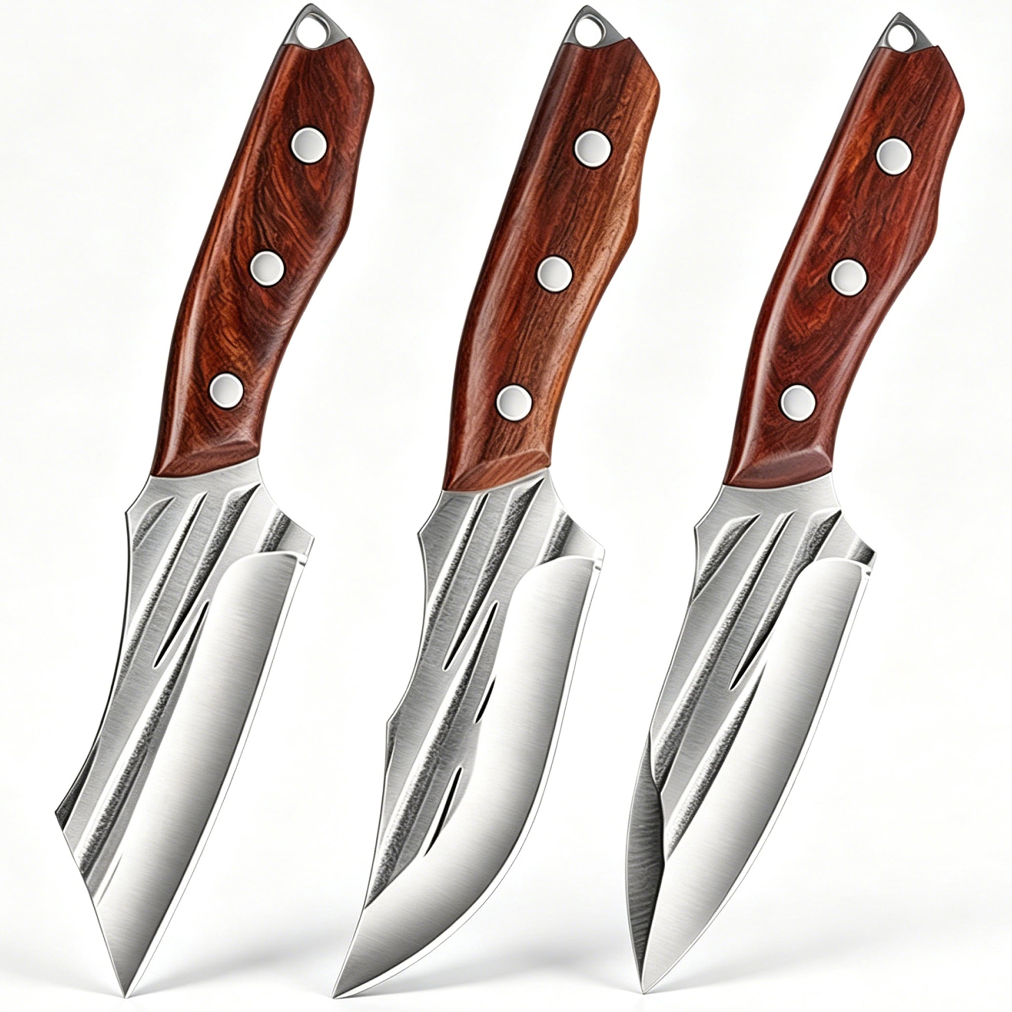 3Pcs Hunting Knife Set with Sheath, 5Cr15MoV Stainless Steel Fixed Blade Knives with Rosewood Handle, Outdoor Camping Survival Cleaver for Men, Ideal Camping & Hunting Gift