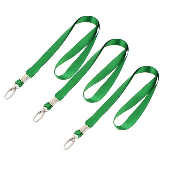 3Pcs ID Badge Holder Metal Swivel Clip Neck Strap Lanyard Green 1.5cm Wide