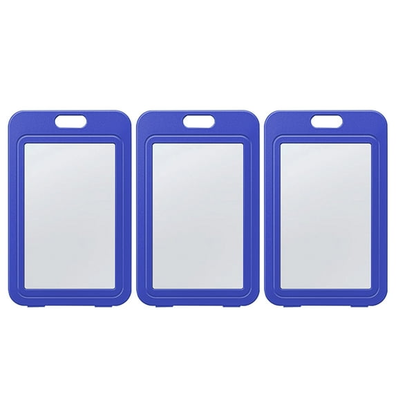 3Pcs ID Badge Holder with Double-Sided Windows Horizontal Hard Transparent Plastic Case Office ID Card Protector-B,Blue