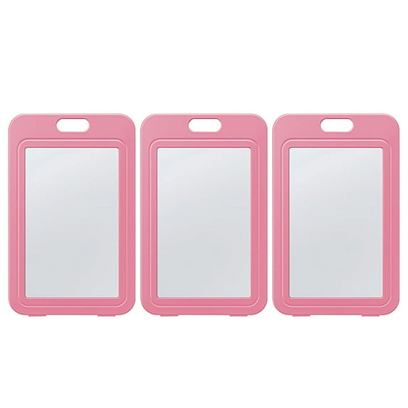 3Pcs ID Badge Holder with Double-Sided Windows Horizontal Hard Transparent Plastic Case Office ID Card Protector-B,Pink