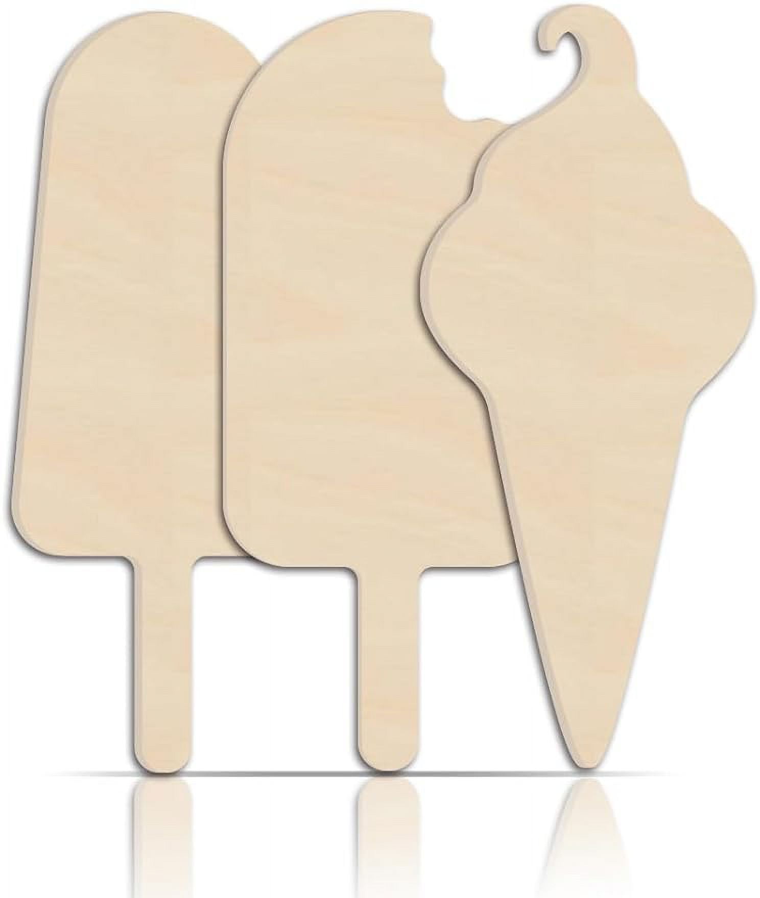 3Pcs Ice Cream Wooden Cutouts Unfinished Wooden Popsicle Cutouts Wooden