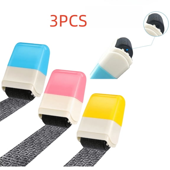 3Pcs Identity Protection Roller Stamps Identity Prevention Theft Stamp Wide Rolling Security Stamp for Privacy Protection, ID Blockout and Address Blocker (PinkYellow and Blue)