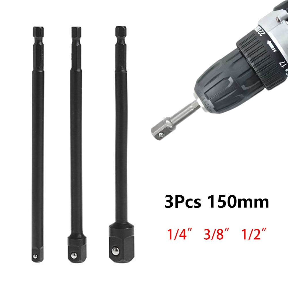 3Pcs Impact Drill Bit Socket Adapter Set Extension Bar 1/4 3/8 1/2