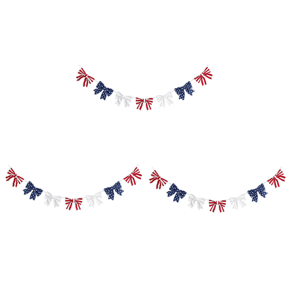 3Pcs Independence Day Patriotic Bow Garland,Red White Blue Decor for July 4th Party, Outdoor Indoor Festival Decoration, Polyester Material, Hanging Banner for Home Garden Celebration