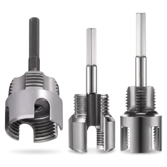 3Pcs Integrated Internal & External Pipe Threading Tool, Dual-Function Pipe Thread Cutting Tool for 1/2" & 3/4"& 1" PVC/Plastic Pipes, Electric Drill Compatible Pipe Threader Kit