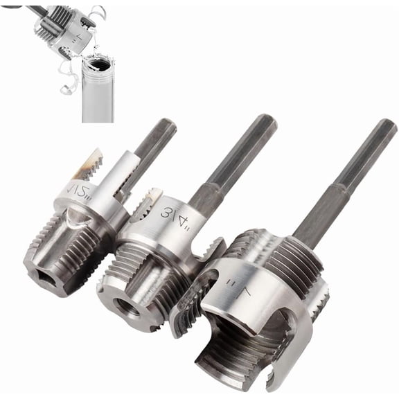 3Pcs Integrated Internal & External Pipe Threading Tool Dual-Function Thread Cutter for 1/2" 3/4" 1" PVC Plastic Pipes Electric Drill Compatible