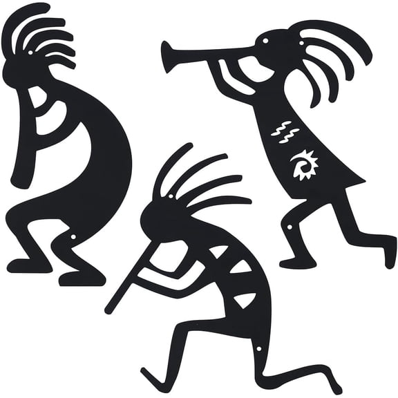 3Pcs Iron Kokopelli Shape Wall Decorations Home Decor Black 306~363x157~250x1mm handmade
