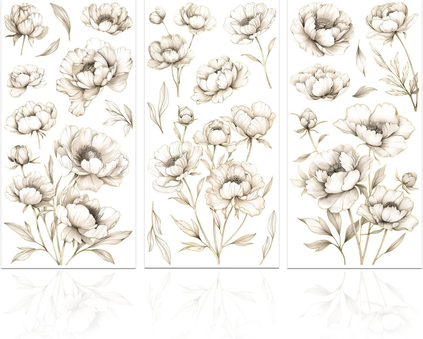 Décalques Transfert Golden Peony Pour Meubles Et DIY – 3 Motifs 6x11,8 Pouces
