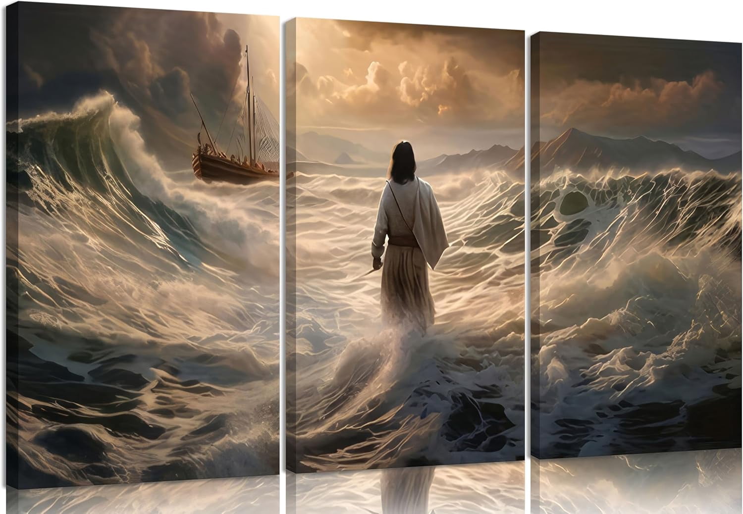 3Pcs Jesus Walking On Water Canvas Wall Art Christian Bible Stories ...