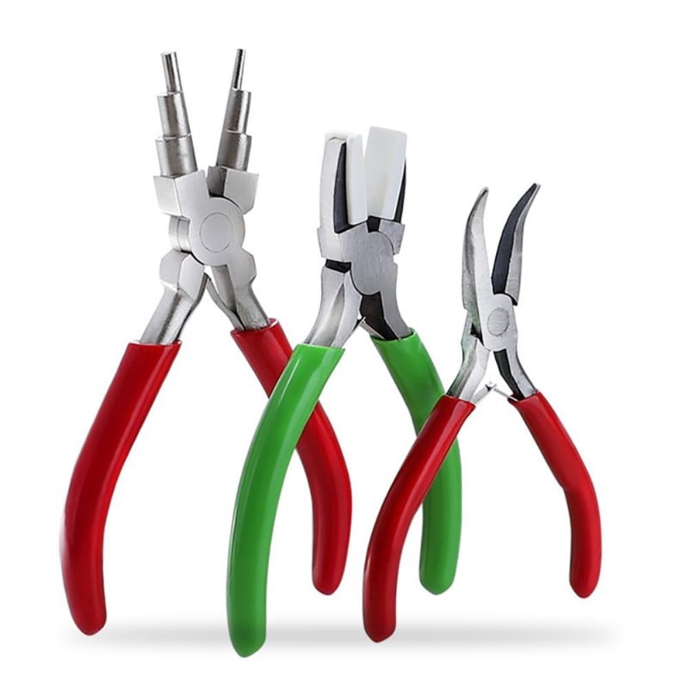 3Pcs Jewelry Pliers Set Including 6-in-1 Jewelry Pliers Bent Nose Pliers Flat Nylon Nose Pliers