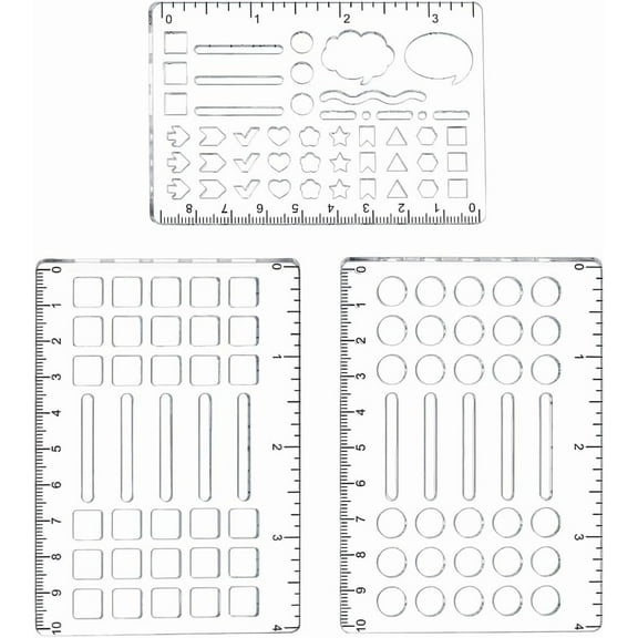 3Pcs Journal Stencils Templates Acrylic Hollow Out Drawing Painting Square Grid Round Dot Reusable Stencils for Journal Notebook Diary Scrapbook Clear
