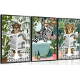 thumbnail image 1 of 3Pcs Jungle Animal Bathroom Canvas Wall Art Zebra in Bathtub Pictures Lion Monkey on Toilet Reading Newspaper Paintings Funny Forest Animal Posters Prints for Restroom Wall Decor(only canvas), 1 of 6