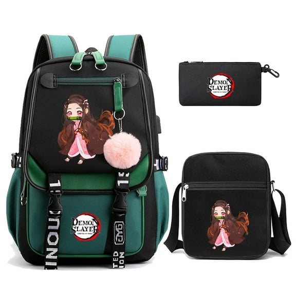 3Pcs Kamado Backpacks Set for Anime Bag Teenager Student Canvas Laptop Back Pack Women Rucksack