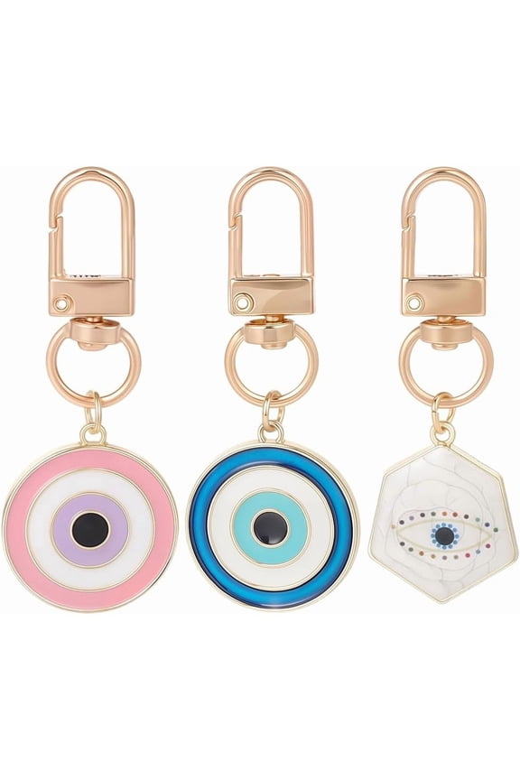 3Pcs Key Chain Mixed Color Metal Swivel Snap Hooks Keychain Clasp Enamel Hanging Ornament Pendant Round Charms Keychains Clips for Purse Bag Party Favors Diy Women Men Accessories diy