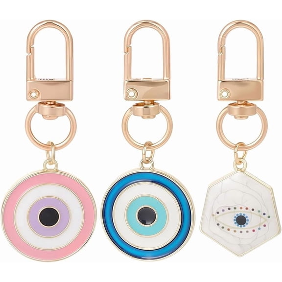 3Pcs Key Chain Mixed Color Metal Swivel Snap Hooks Keychain Clasp Enamel Hanging Ornament Pendant Round Charms Keychains Clips