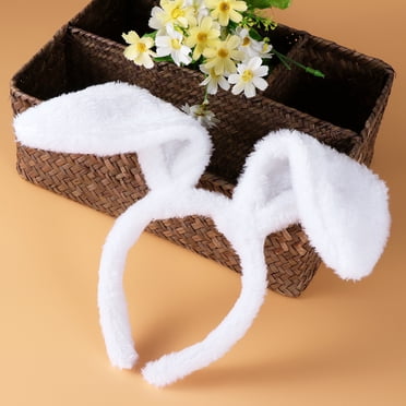 Bunny Costume Set - Headband Ears, Bow Tie, Paws, Tail & Tutu - White & Pink Easter Halloween Party Outfit