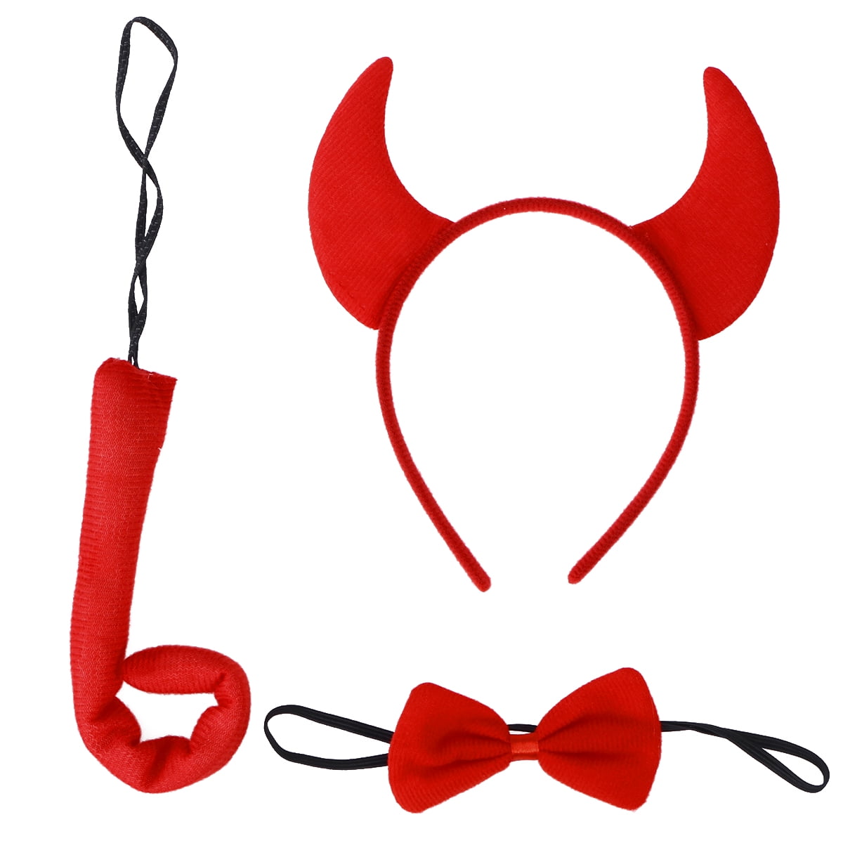 3Pcs Kids Bull Horn Ears Headband Bow Ties Tail Set Party Cosplay