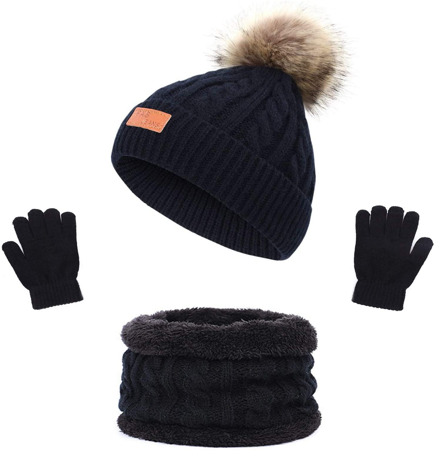 3Pcs Kids Toddler Winter Beanie Hat Scarf Gloves Set for Boys Girls age ...