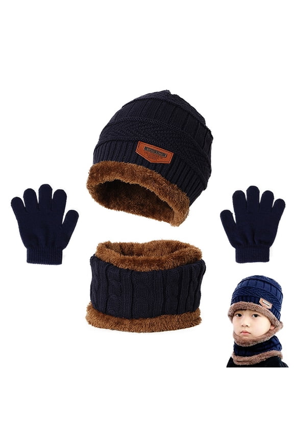 3Pcs Kids Winter Beanie Hat Scarf Gloves Set for 5-12 Years Old Boys Girls, Beanie Scarf Gloves Set