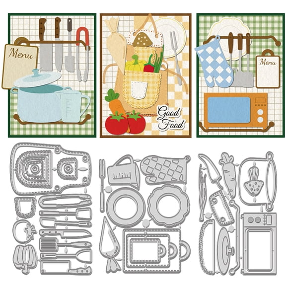 3Pcs Kitchen Cooking Cutting Dies Cut Stencils Kitchen Apron Templated Embossing Die Cuts Set