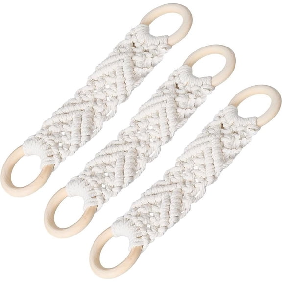 3Pcs Kitchen Dish Towel Holder White Cotton Hanging Towel Holder Boho Kitchen Towels with Wood Hanging Loop Tea Towel Holder