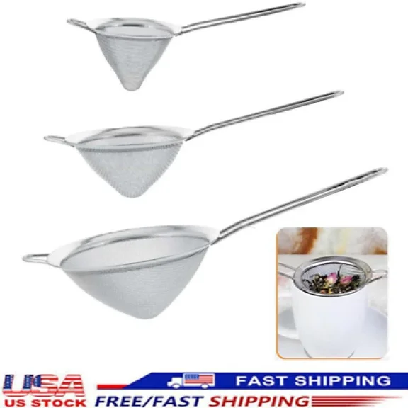 3Pcs Kitchen Strainer Fine Twill Mesh Strainers Stainless Steel Conical Colander