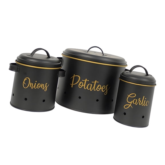 3Pcs Kitchen Vegetables Storage Bin Metal Container With Ventilation Holes For Potatoes Onions Garlic Preservation