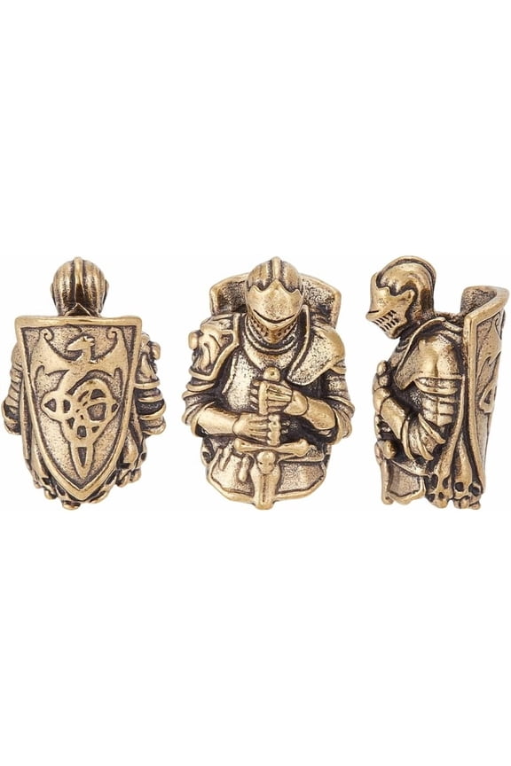 3Pcs Knight Lanyard Beads EDC Charm Beads Brass European Spacers Bronze Large Hole for Knife EDC Tools Tactical Lanyards 25x17x13mm