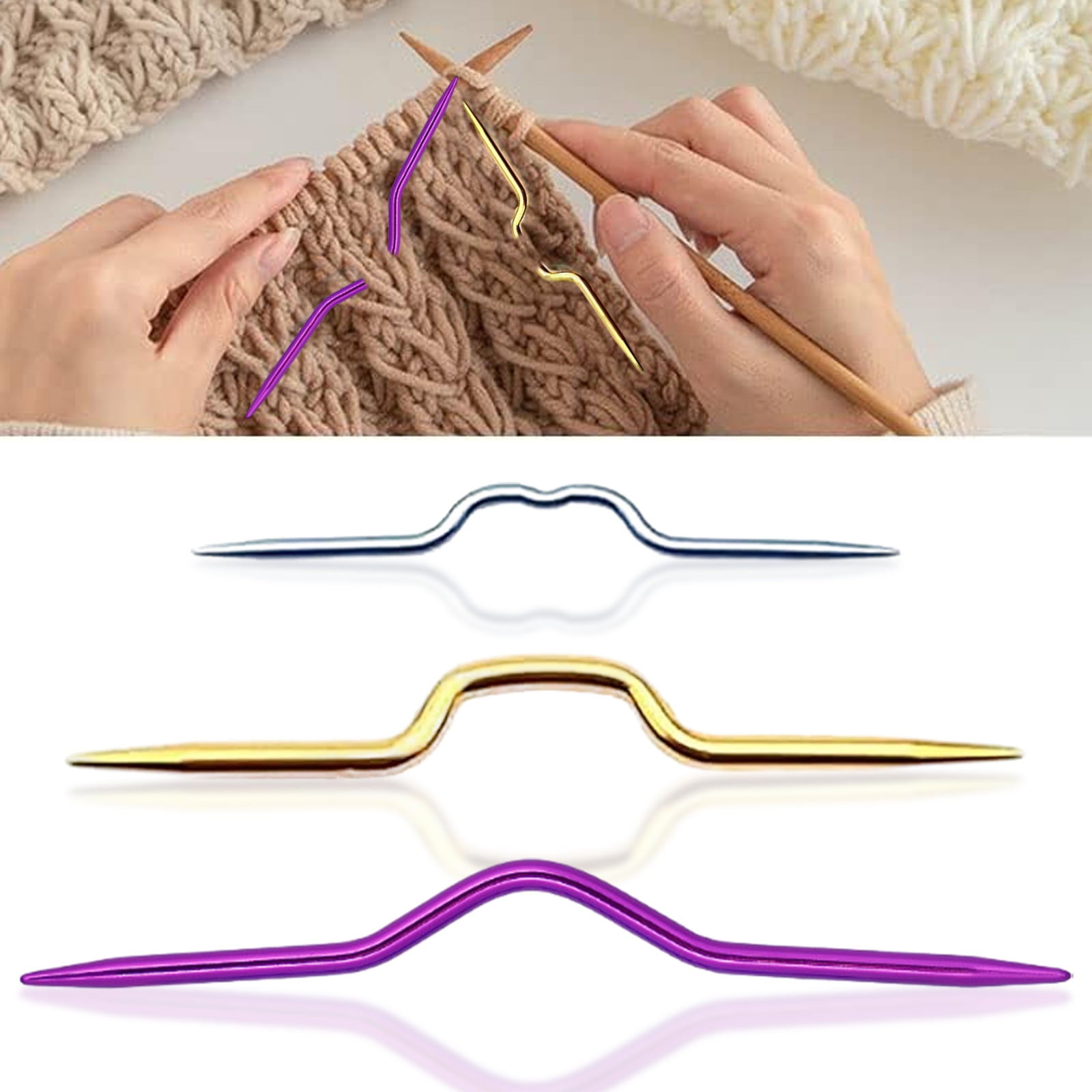 3Pcs Knitting Cable Needle, Crooked Twist Curved Hand Knit Needles