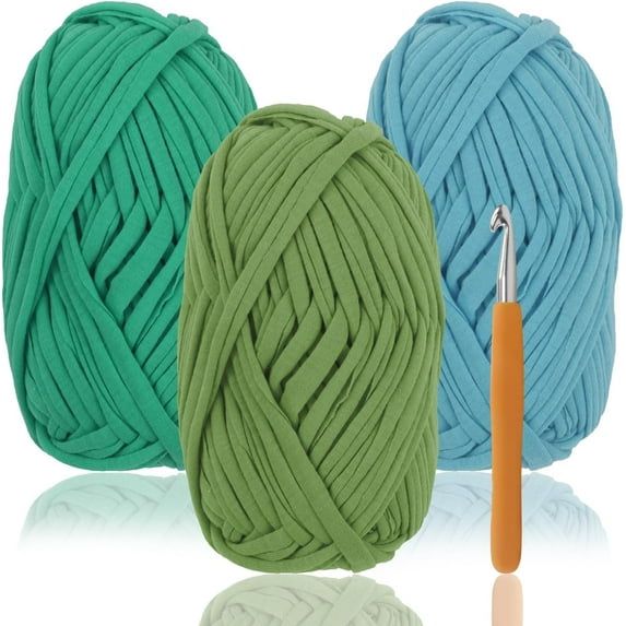 3Pcs Knitting Yarn Fabric Cloth T-Shirt Yarn Carpet Yarn,120 Yards Knitting Yarn for Hand DIY Bag Blanket Cushion Crocheting Projects,with Crochet Hook