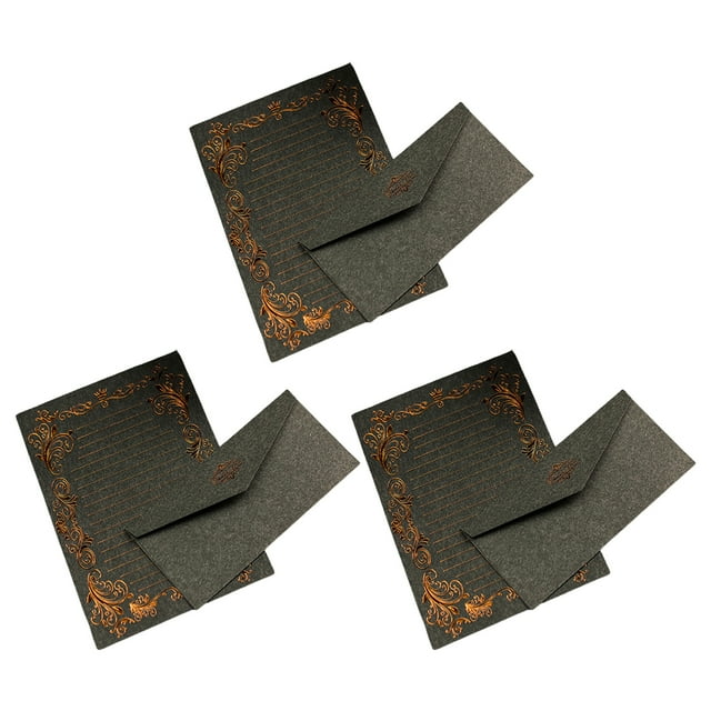 3Pcs Kraft Paper Envelopes with Clear Stripe Line Smooth Reliable Writing Vintage Style Invitations Elegant Wedding Stationery Set -Black