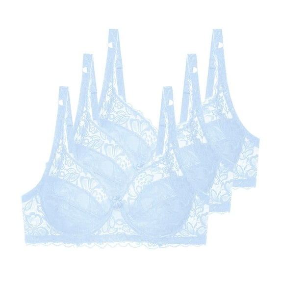 3Pcs Lace Bras for Women Wireless Everyday Breathable Bra Underwear Plus Size Sexy 3 Pack Bras Multipack (75C, Light Blue)